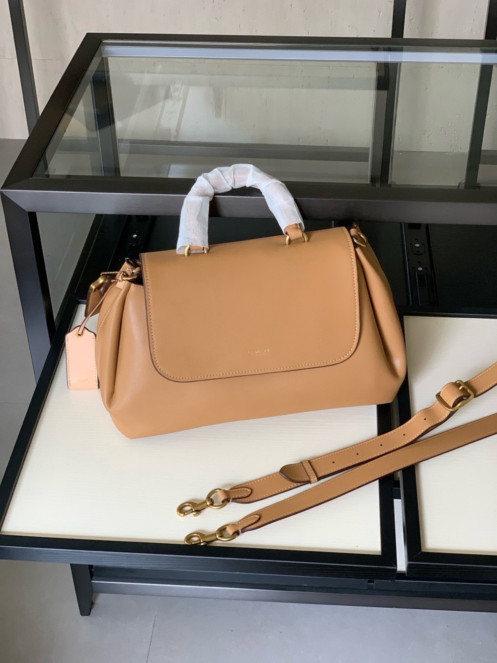 Coach Tan Leather Top-Handle Satchel with Removable Strap